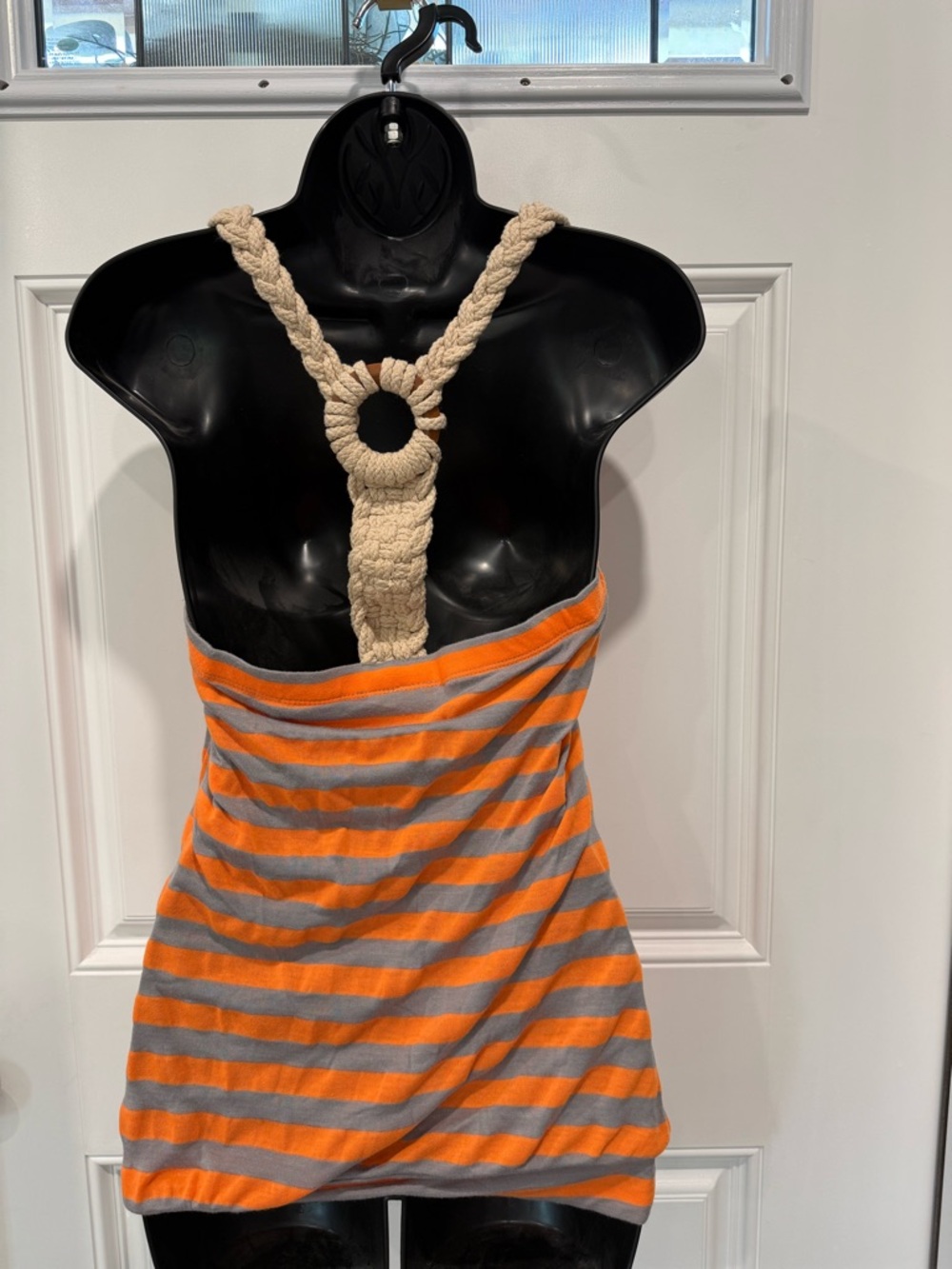 Striped Orange & Gray Rope-Shoulder Tank Top - Picture 2 of 2